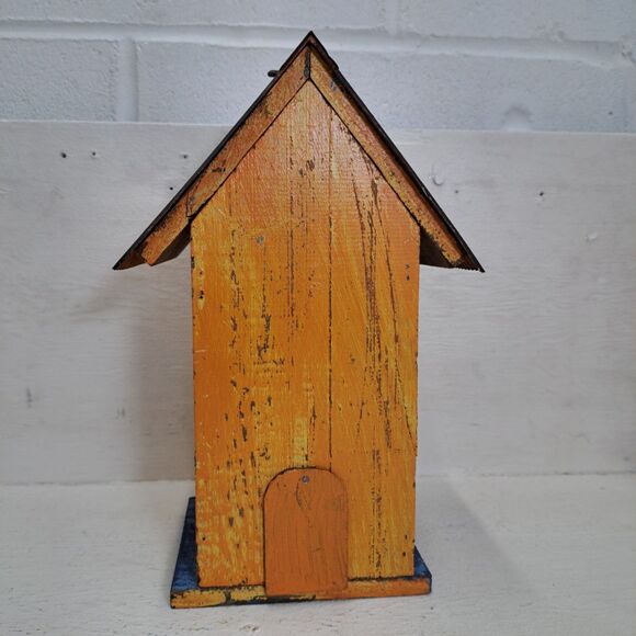 BirdGlitzhome Distressed Solid Wood Birdhouse with 3D Flowers, White 10.5"Height - Picture 2 of 5